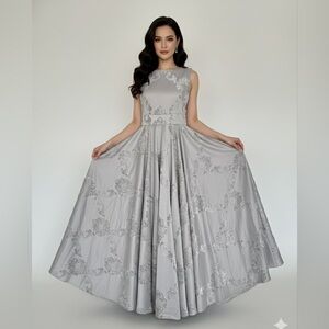 Elegant heavy fabric Gray Floral Women Dress